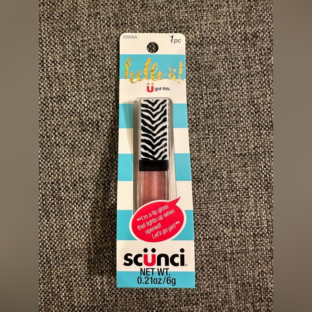 Scunci Lip Gloss Pink Sparkle with Black and White Top